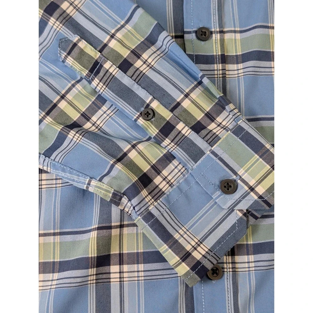 Pacific Outfitters Mens XL Active Stretch Blue Plaid Hiking Shirt Long Sleeve
